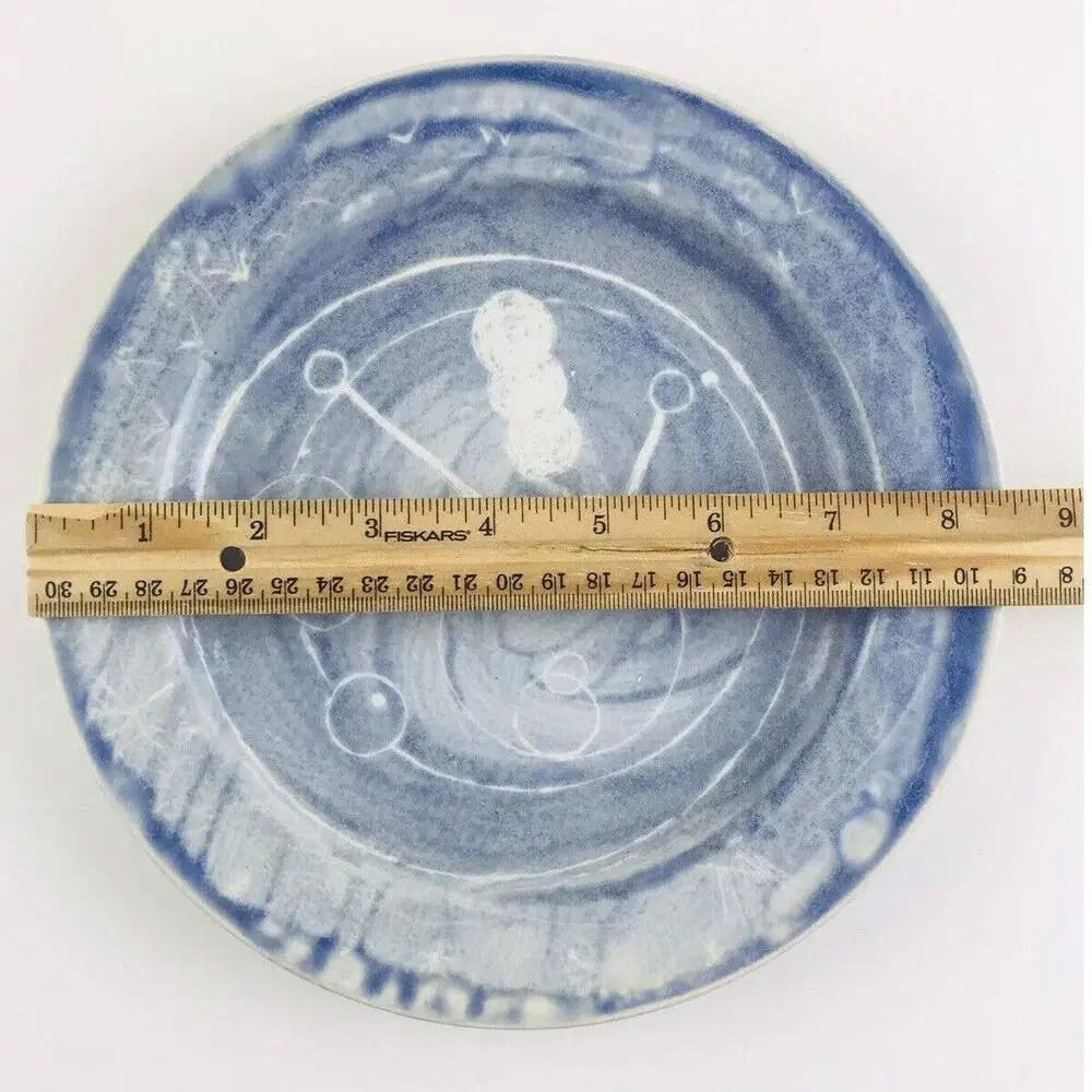 Blue Plate Pottery Space Age Mid Century Vintage Watercolor Style Signed 8.5”